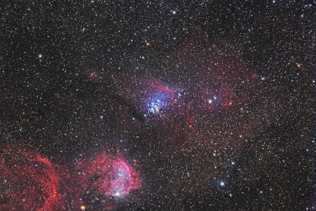 NGC3293 (Carina), Edelstein-Cluster und NGC 3324, Gabriela-Mistral-Nebel